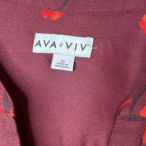 Ava & Viv Target Red Balloon Sleeve Floral V-Neck Pullover Blouse Plus Size 2X - Picture 3 of 9